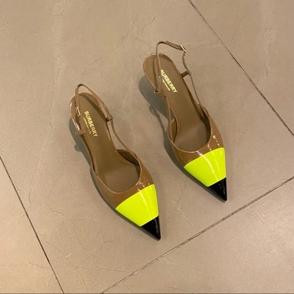 💯Auth.⭐️BURBERRY⭐️ Super Comfy!! Neon/Nude/Black Sling Back Heels NWT & OG Box! - Picture 3 of 15